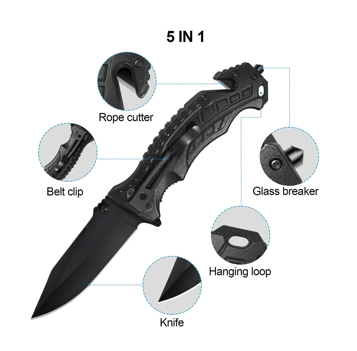 Cuchillo Plegable 5en1 Acero Multiusos CHMP23