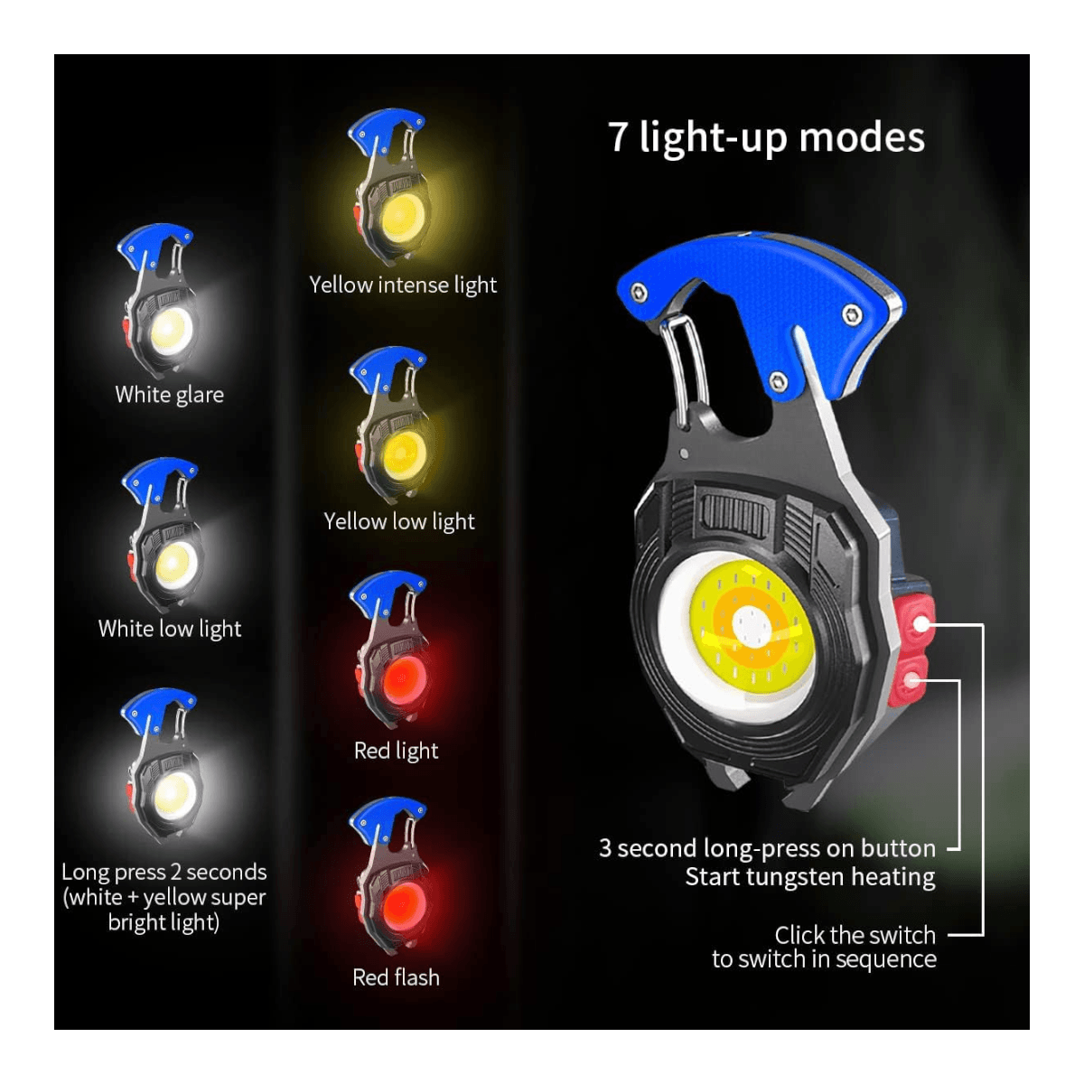 Mini linterna led usb luz 7 modos encendedor colores variados LTL42
