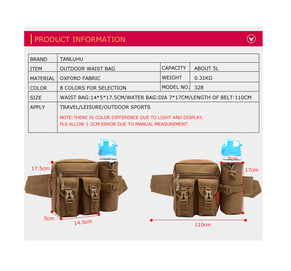 Bolso Banano Tactico 5L Ajustable Desmontable BT11