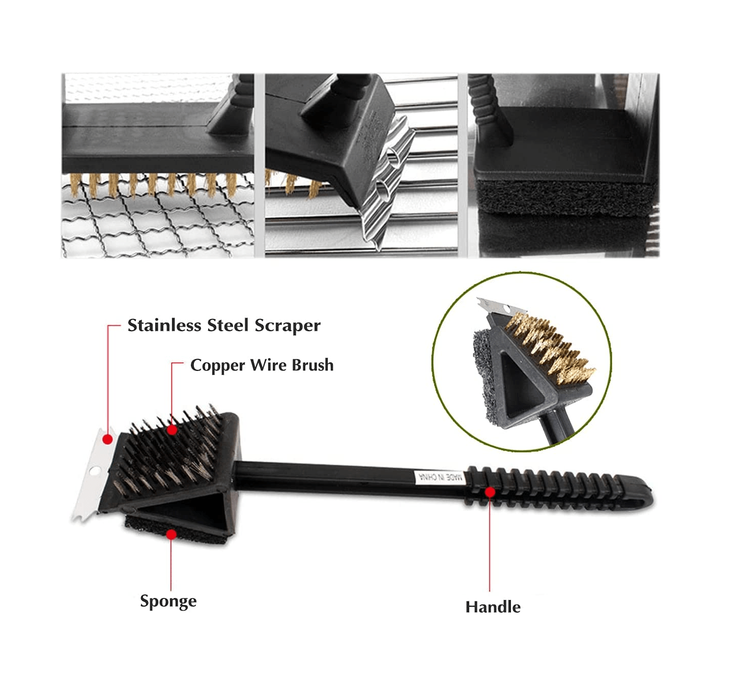 Cepillo 3en1 Limpiar Parrillas Cerdas Cobre CDL1