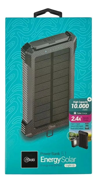 Batería Externa Car/portátil Powerbank 10.000mah Solar Mlab Negro
