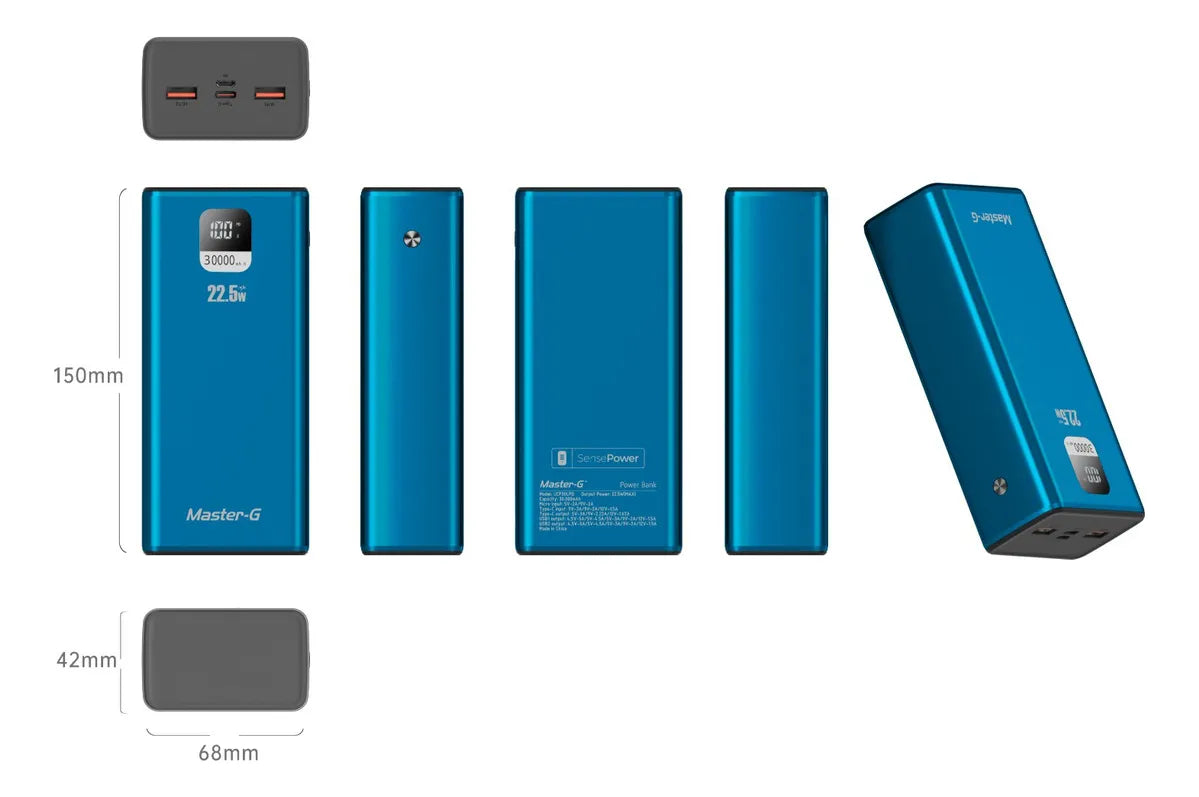 Cargador Portatil Bateria Power Bank Master-g 30000mah 22.5w Color Azul
