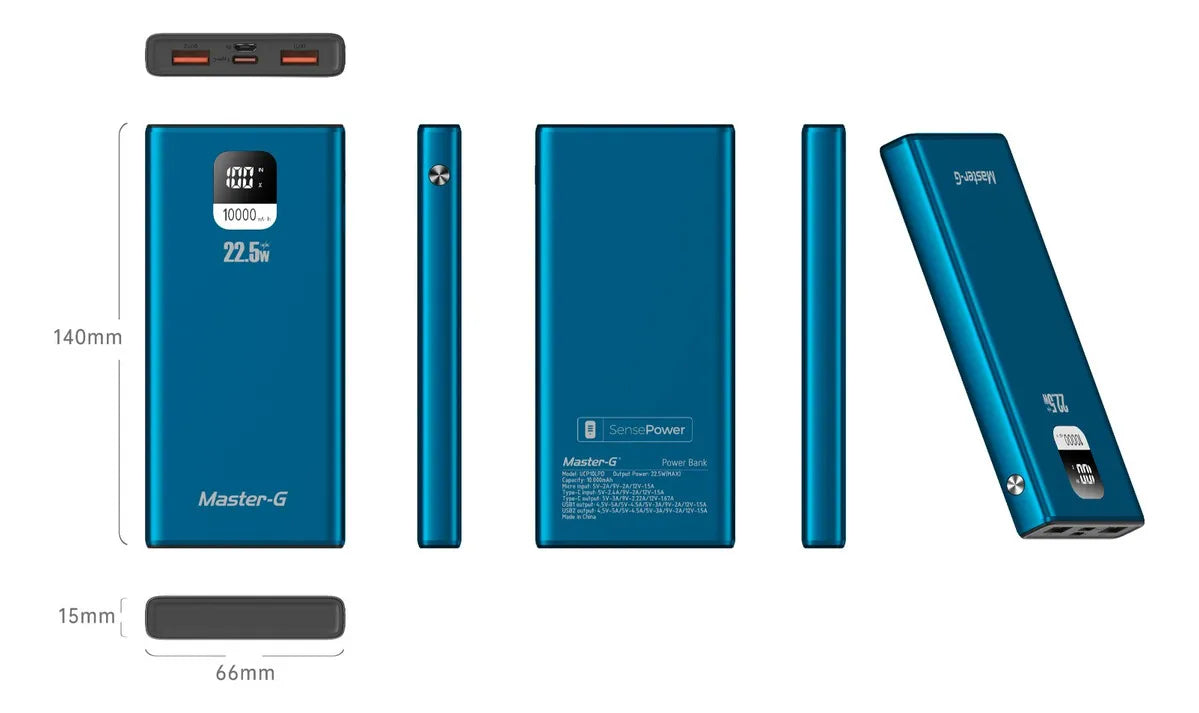Batería Externa Power Bank 20000 Mah 22.5w Power Delivery Master-G Color Azul