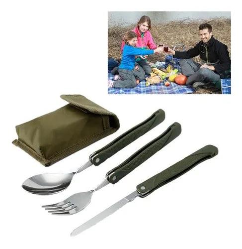 Set Cubiertos Plegables Camping Viajes 3en1 CT6