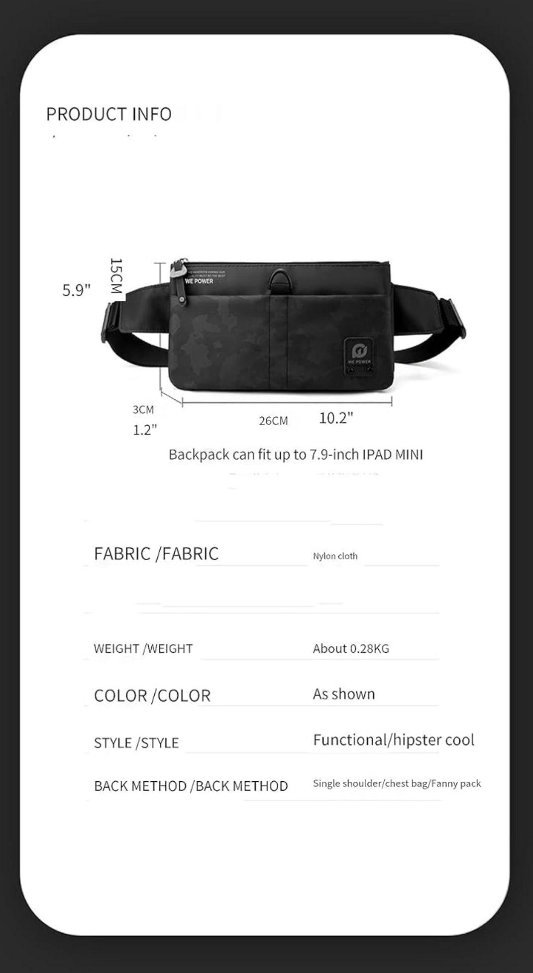Riñonera para hombre repelente al agua, Monedero, Negro