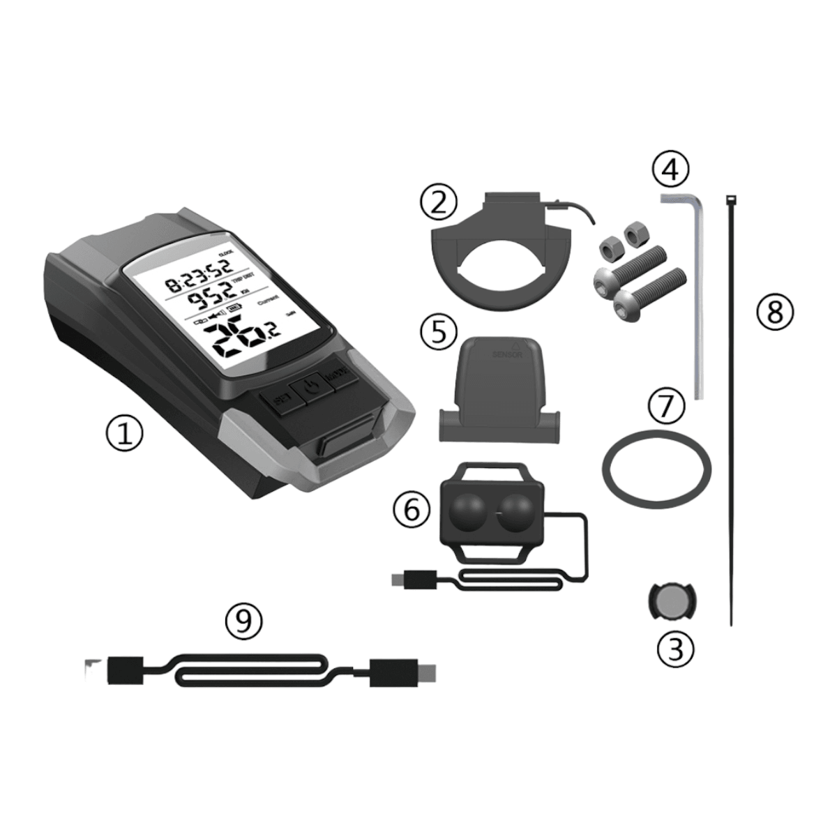 Luz delantera recargable bocina velocimetro LCB1