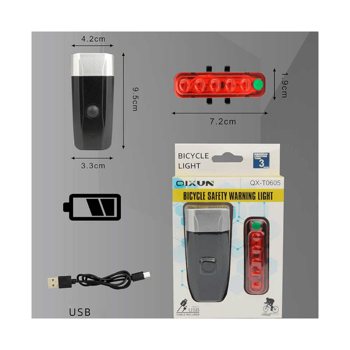 Set luz Bicicleta delantera trasera recargable LCB16