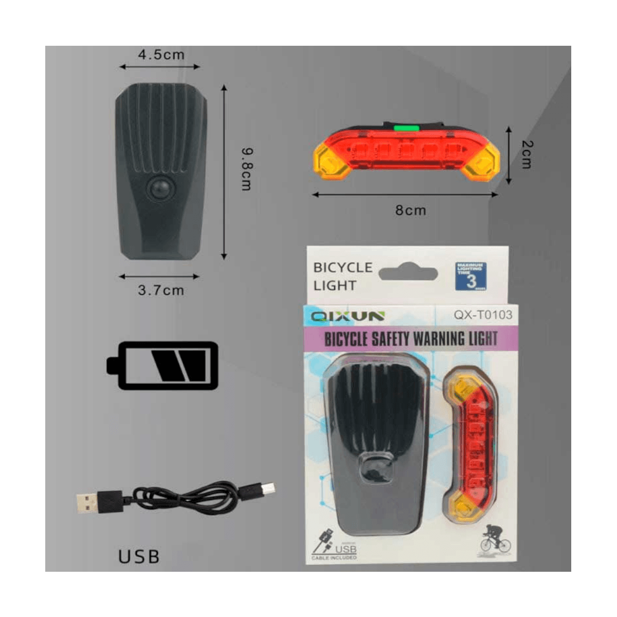 Set luces bicicleta delantera trasera recargable LCB17