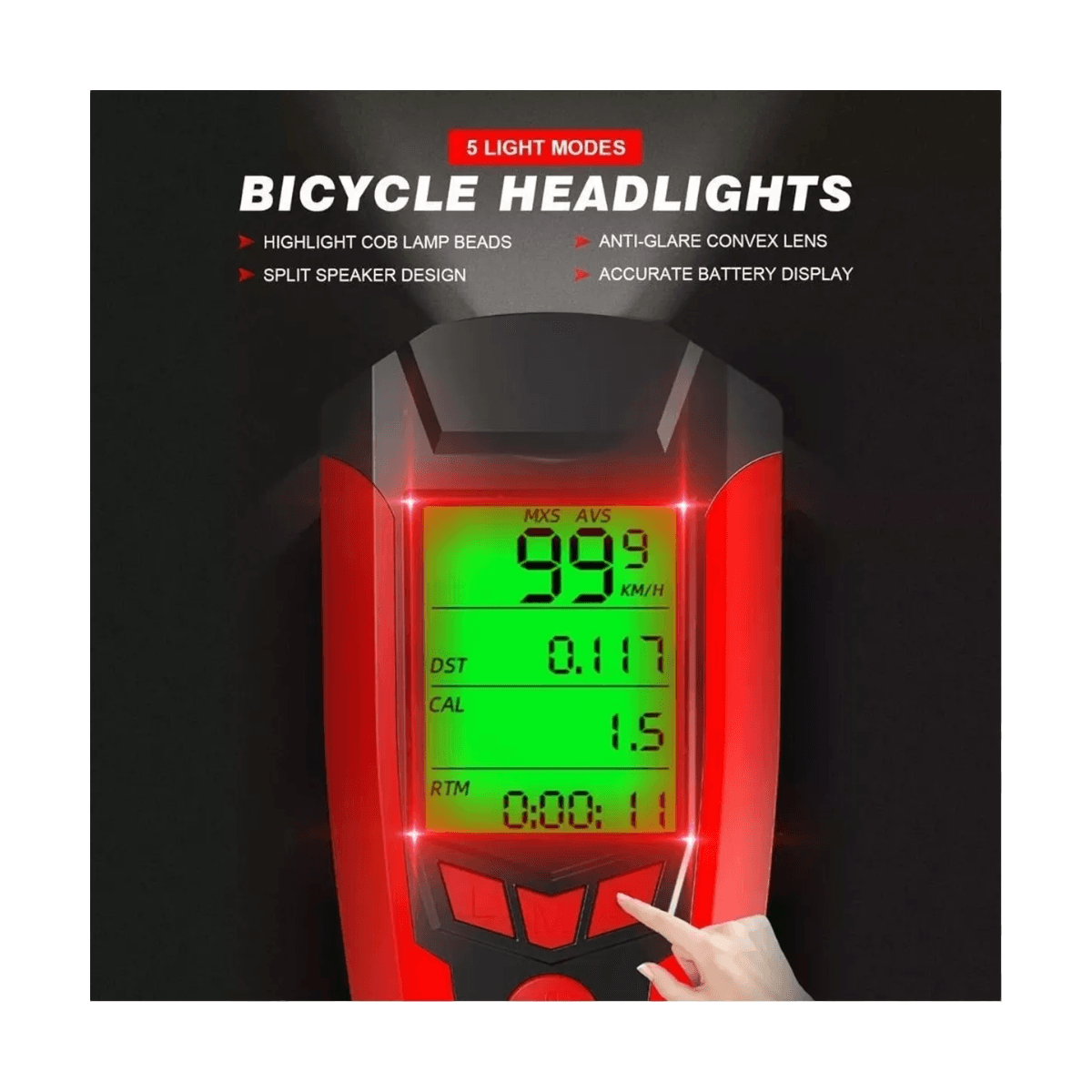Luz Bicicleta con velocimetro bocina recargable LCB4