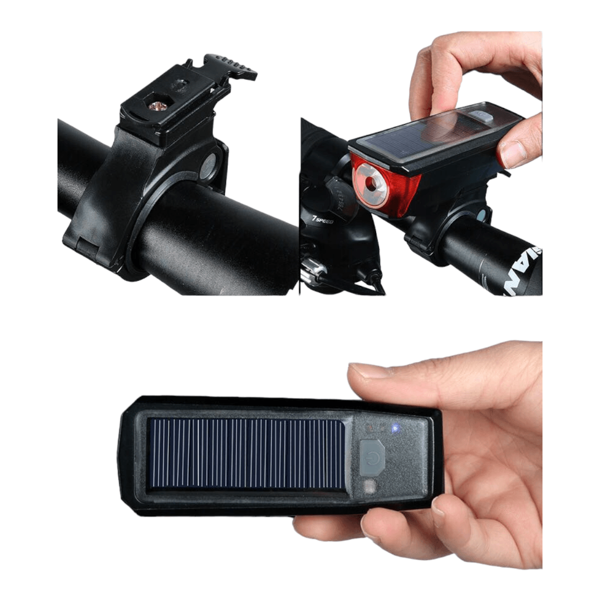 Luz Bicicleta delantera con bocina recargable usb Solar LCB7