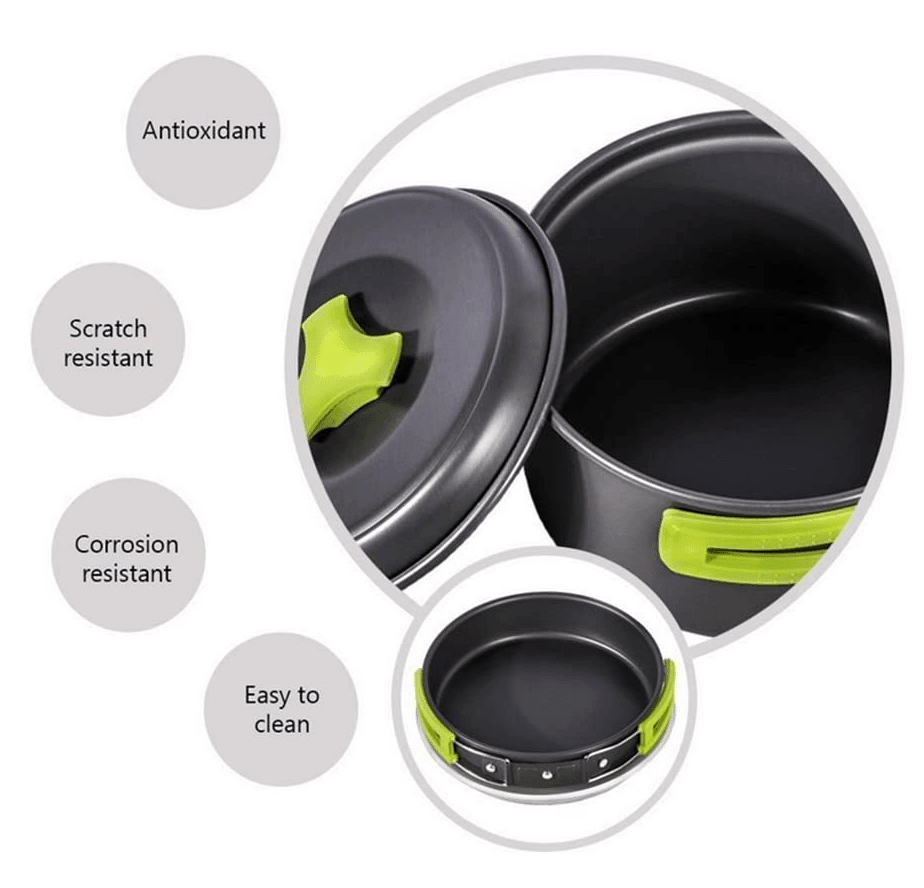 Set Ollas Camping Cocinilla Utensilios 2a3 Personas OC8