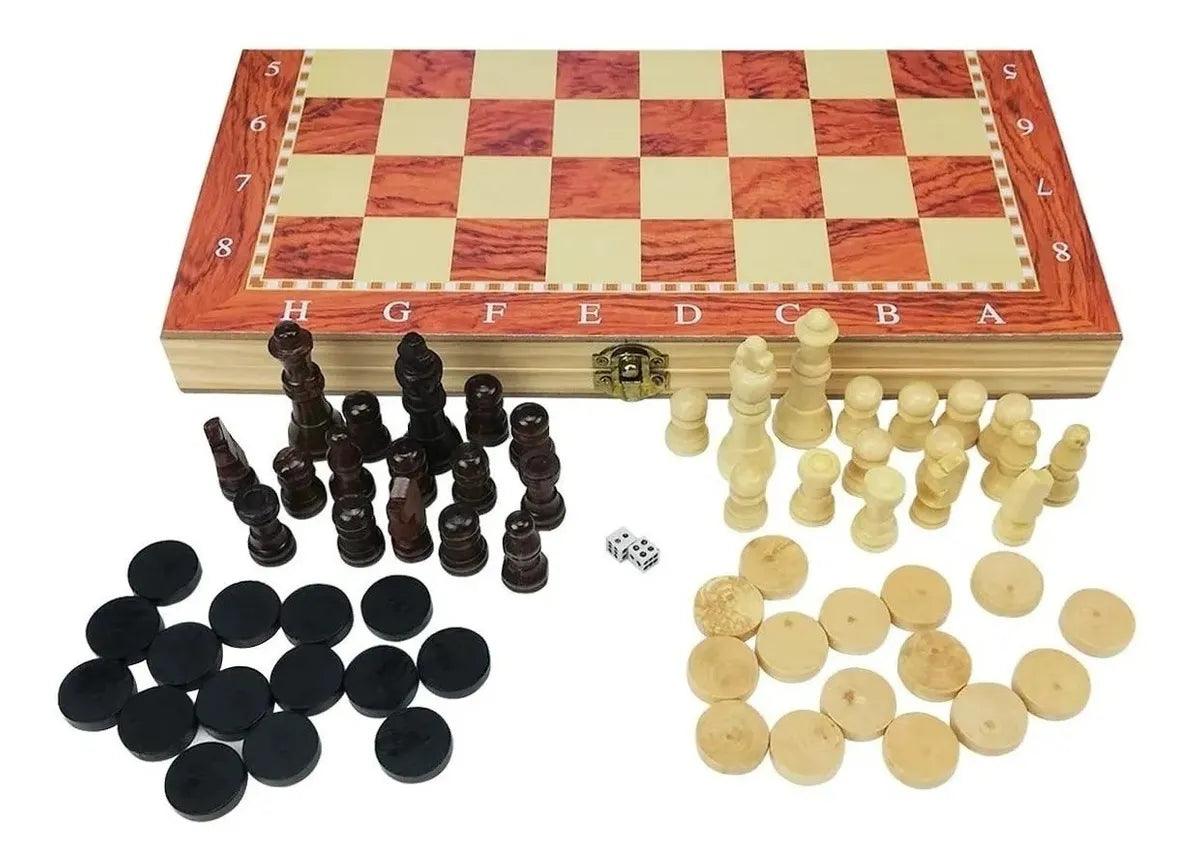 Ajedrez Grande Madera 40x40cm Juego 3en1 ETM9