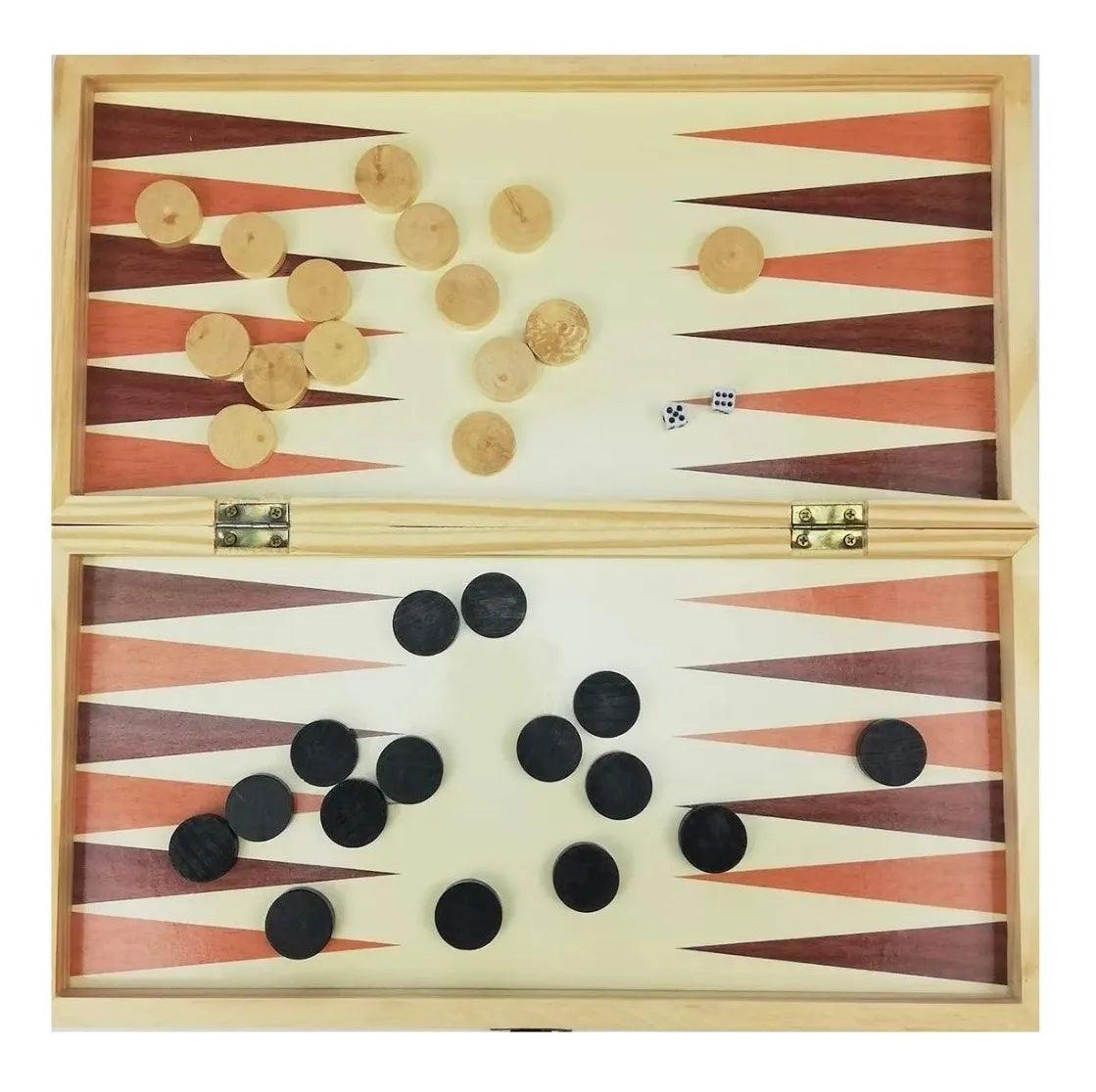 Ajedrez Grande Madera 40x40cm Juego 3en1 ETM9