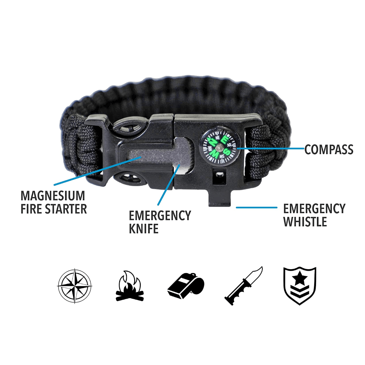 Pulsera Brujula Paracord Treking Supervivencia 5 En 1 BJ4