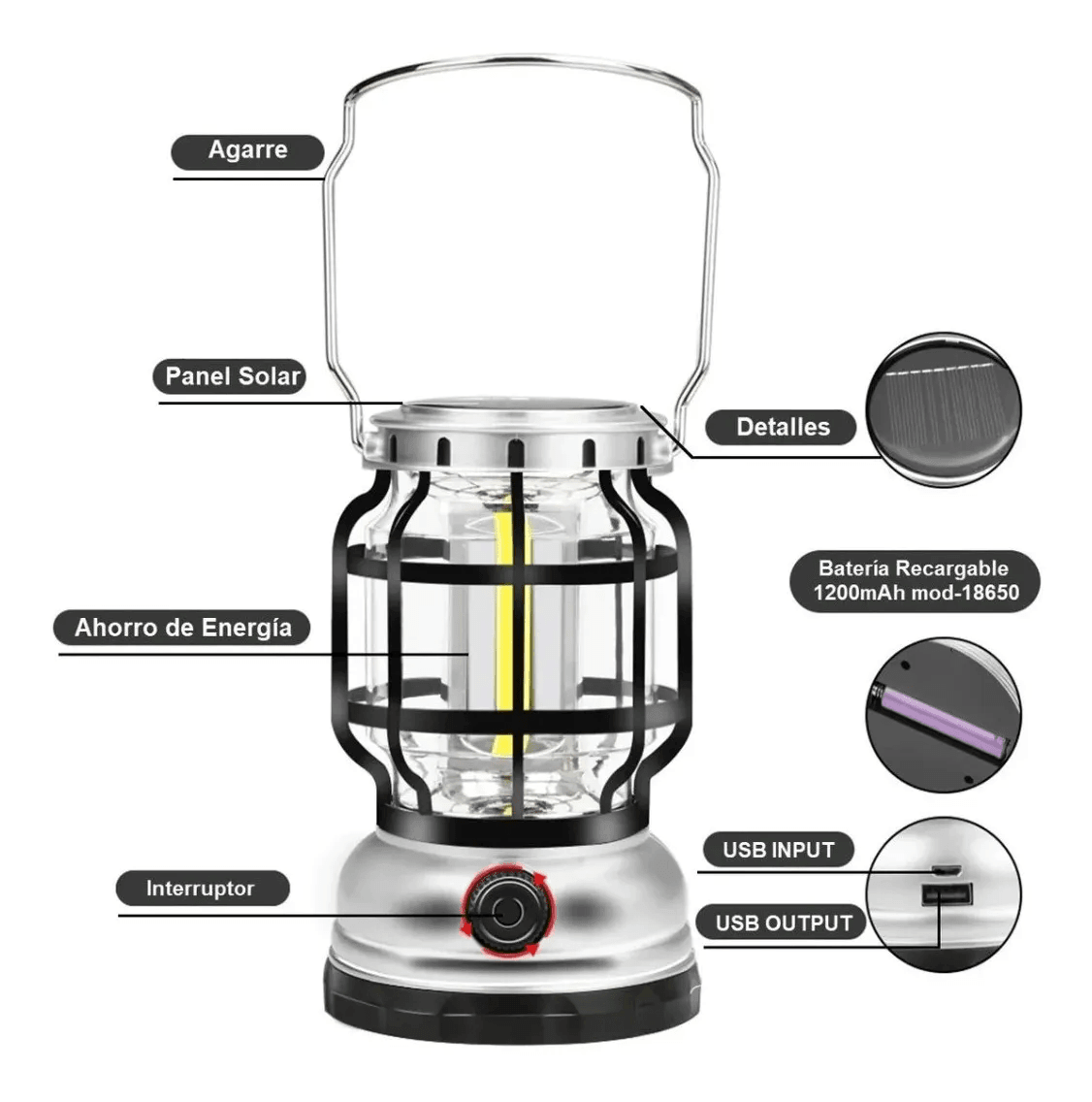Lampara retro solar recargable camping outdoor LTL2