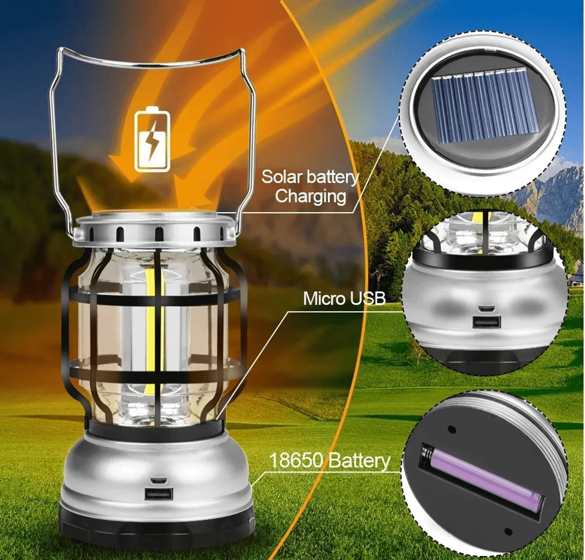 Lampara retro solar recargable camping outdoor LTL2