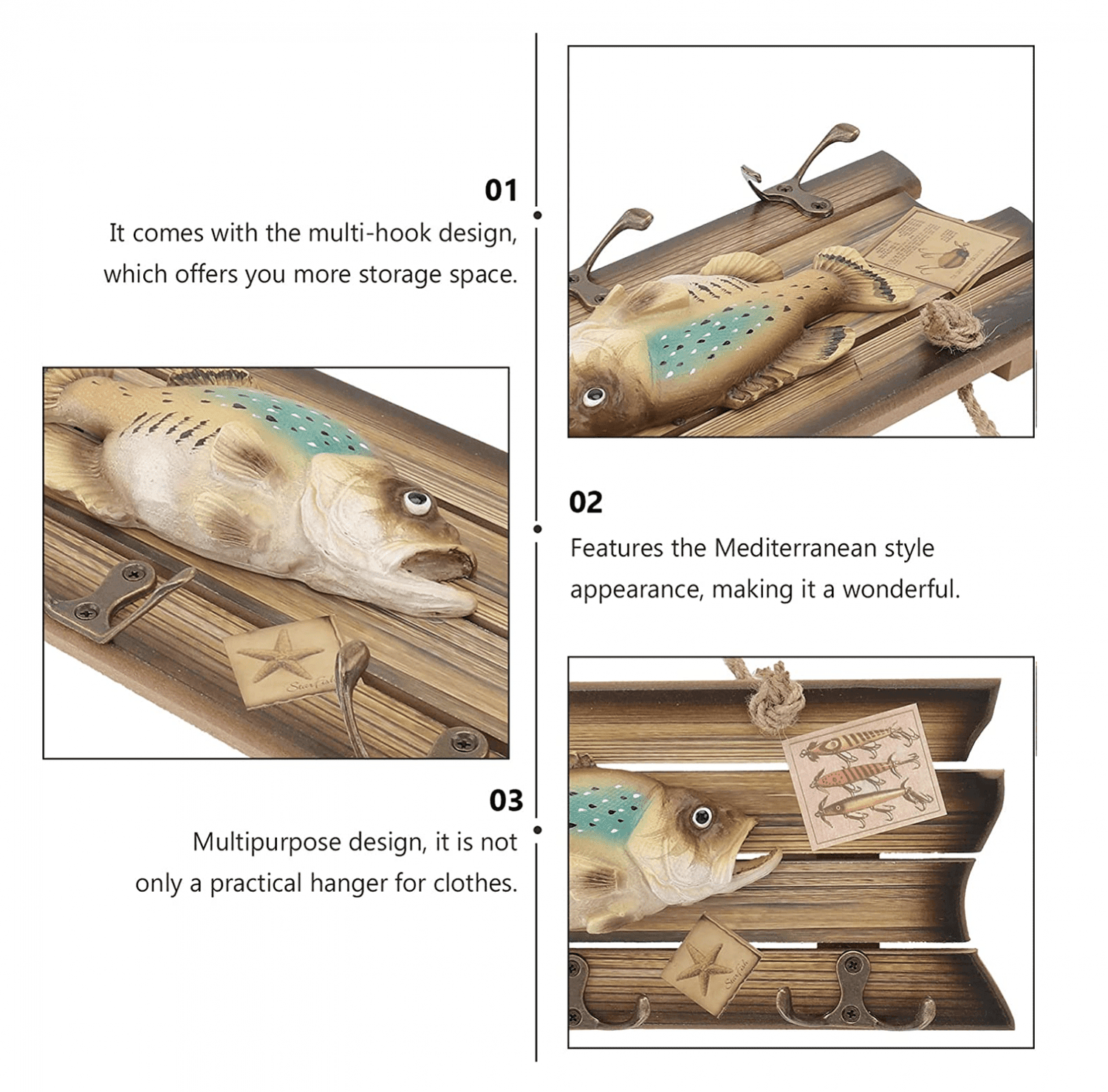 Colgador Perchero Pez Madera h-78