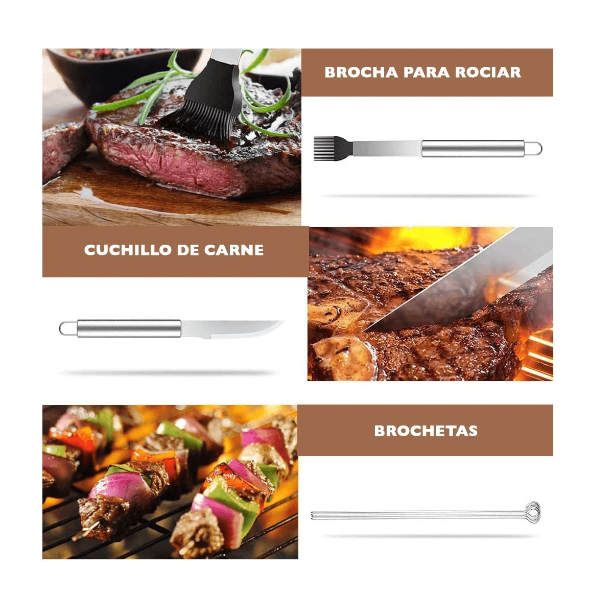 Set Utensilios Portatil Asado 9pz CT15