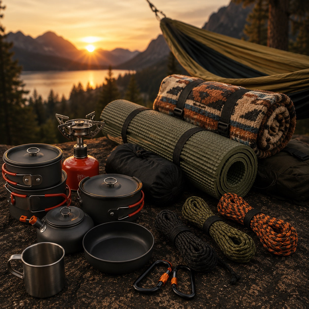 Accesorios de Camping (mantas, Colchonetas, Cocinillas,Cuerdas, Set de ollas ,Hamacas)