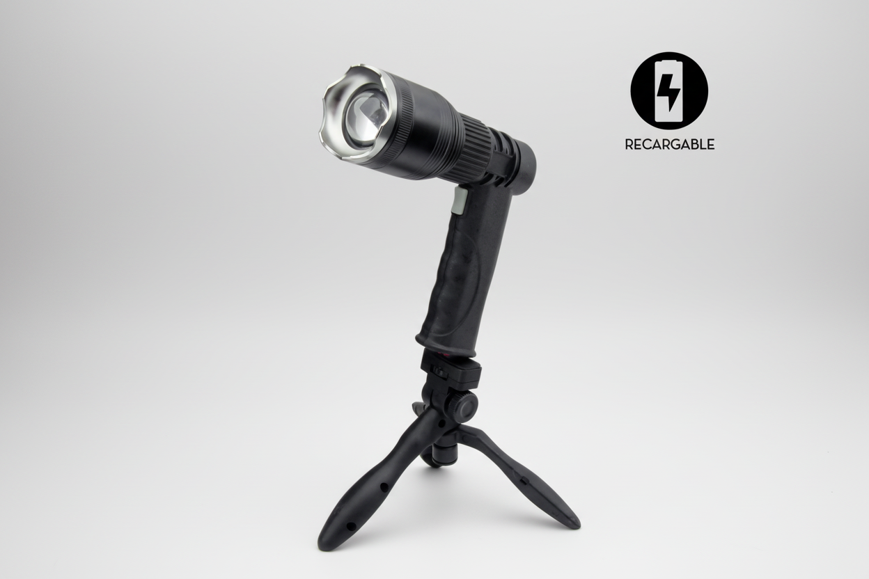 Linterna LED T-6 Modelo 534, Con Zoom, Recargable, Con Atril En Caja