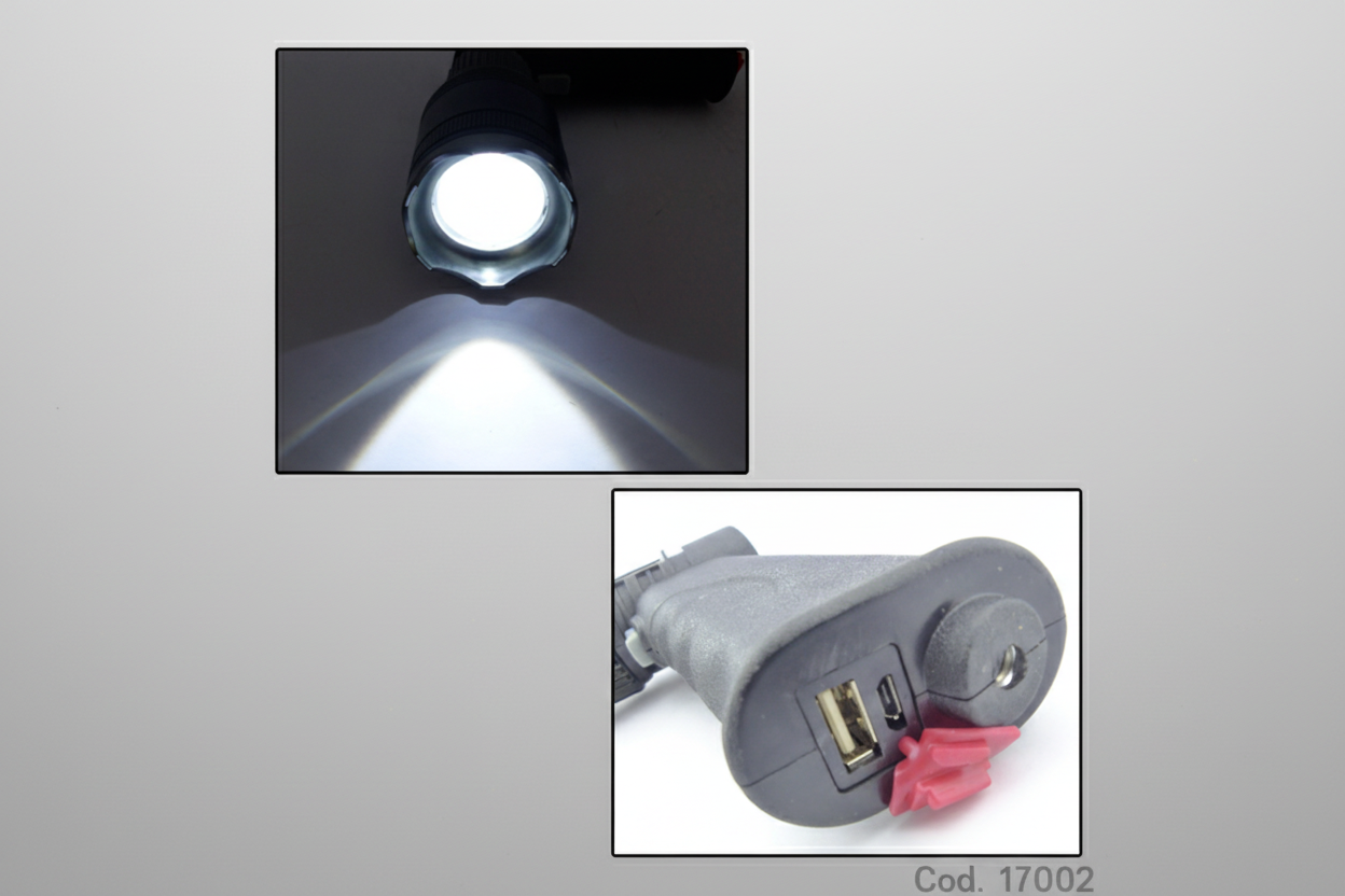 Linterna LED T-6 Modelo 534, Con Zoom, Recargable, Con Atril En Caja