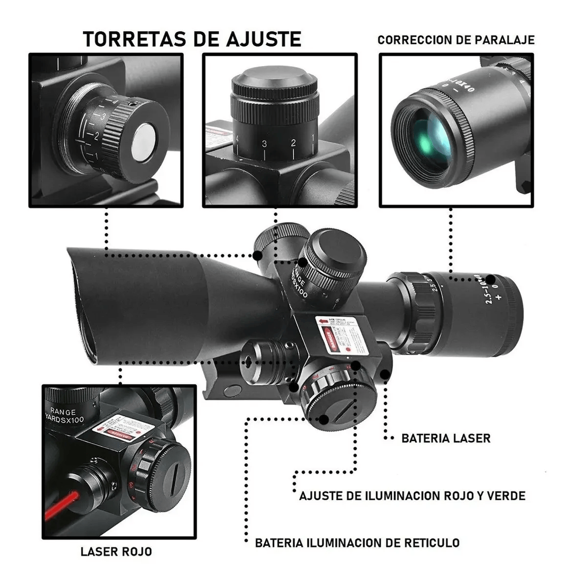 Mira Telescopica con Laser 2.5-10x40 Nocturna Red Green MLT4
