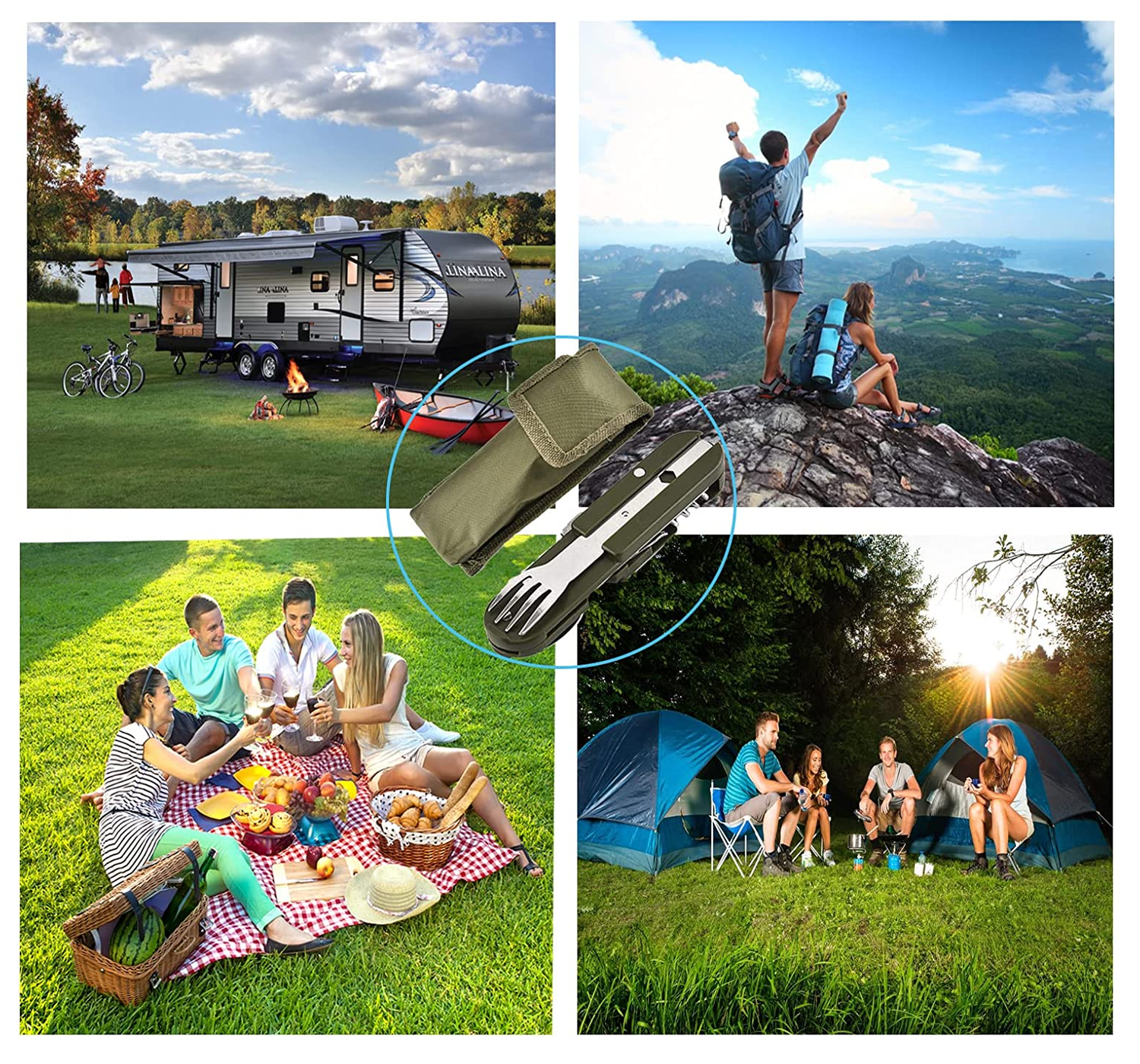 Set Cubiertos Multifuncional 5en1 Camping Outdoor CT4