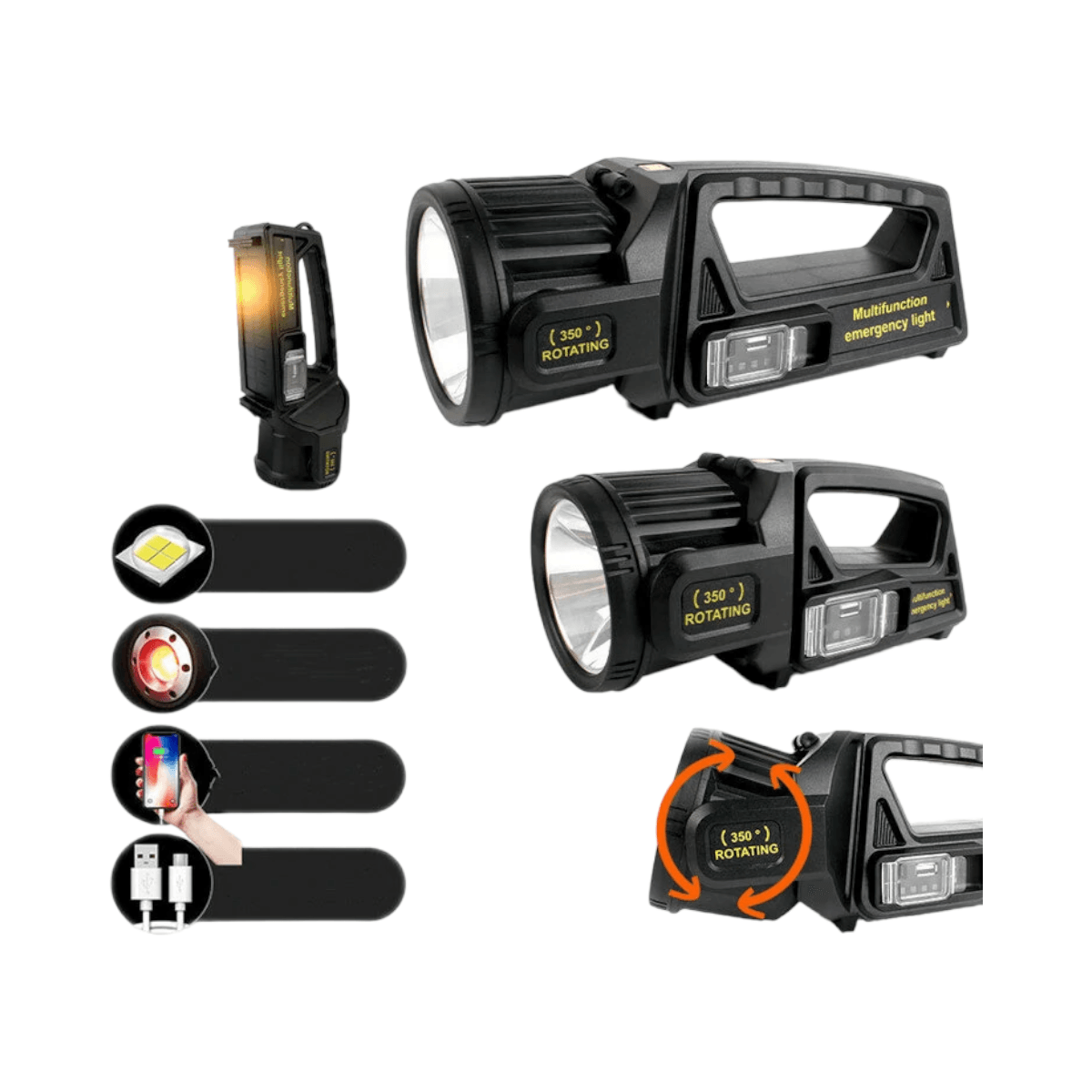 Linterna rotatoria 350° recargable usb LTL23